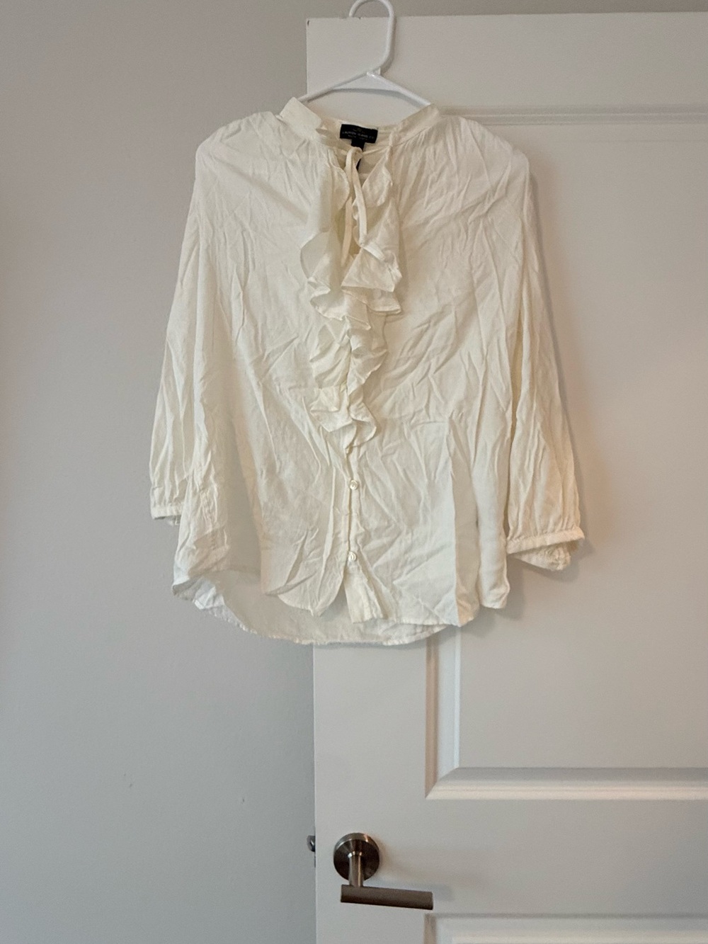 Ralph Lauren Ivory Ruffle Front Blouse - Picture 8 of 9